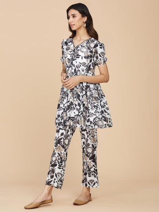 Black Floral Printed Cotton Mull Co-Ord Set