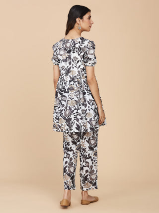 Black Floral Printed Cotton Mull Co-Ord Set