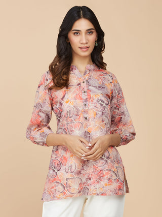 Pink Floral Printed Cotton Mull Top