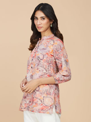 Pink Floral Printed Cotton Mull Top