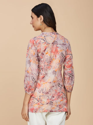 Pink Floral Printed Cotton Mull Top