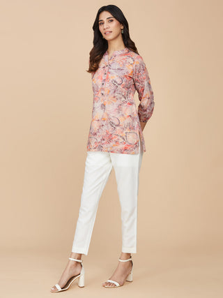 Pink Floral Printed Cotton Mull Top