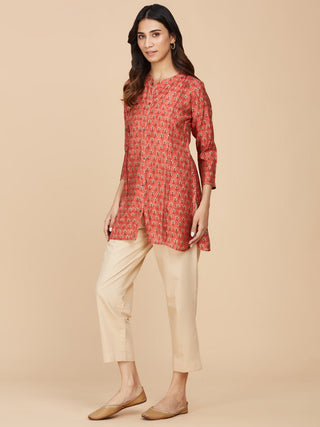 Red Block Printed Chanderi Silk Top