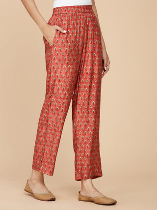 Red Block Printed Chanderi Silk Co-Ord Set