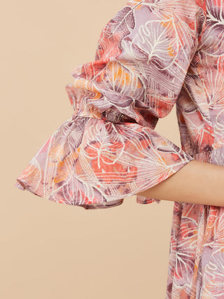 Floral Printed Cotton Mull Dress with Pant- Set of 2