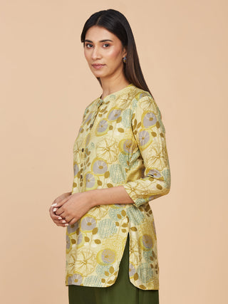 Green Printed Pure Chanderi Silk Short Top