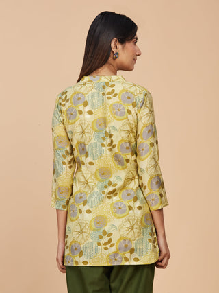 Green Printed Pure Chanderi Silk Short Top