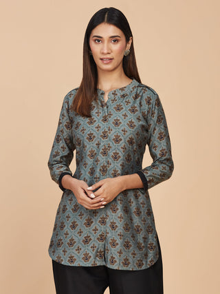 Cottage Green Printed Modal Silk Short Top