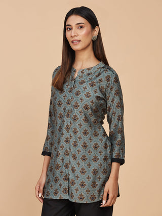 Cottage Green Printed Modal Silk Short Top