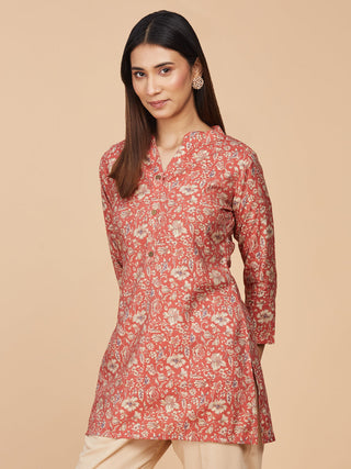 Brick Red Printed Pure Chanderi Silk Top