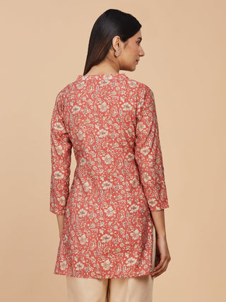 Brick Red Printed Pure Chanderi Silk Top