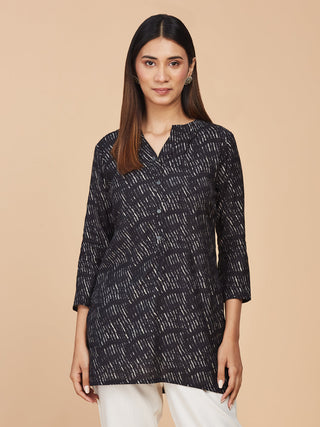 Black Printed Pure Chanderi Silk Short Top