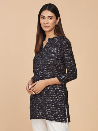 Black Printed Pure Chanderi Silk Short Top