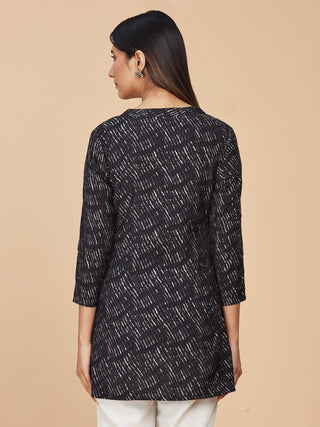 Black Printed Pure Chanderi Silk Short Top
