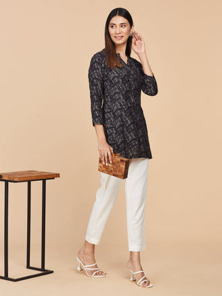 Black Printed Pure Chanderi Silk Short Top