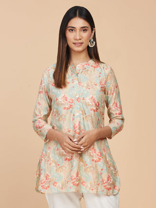 Floral Printed Chanderi Silk Short Top