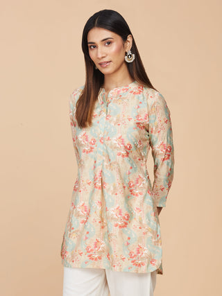 Floral Printed Chanderi Silk Short Top