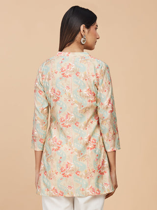 Floral Printed Chanderi Silk Short Top