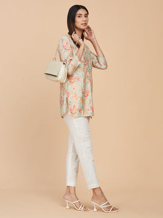 Floral Printed Chanderi Silk Short Top