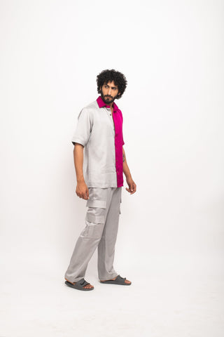 Grey-Wine Colorblocked Shirt by WearVega.