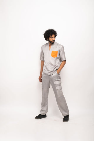 Grey-Orange Pocket Co-ord Set by WearVega.