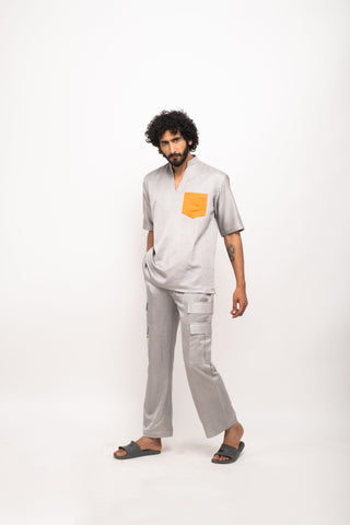 Grey-Orange Pocket Co-ord Set by WearVega.