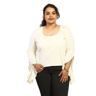 Beige Top With Delicate Petal Sleeves Design TOP VIEW