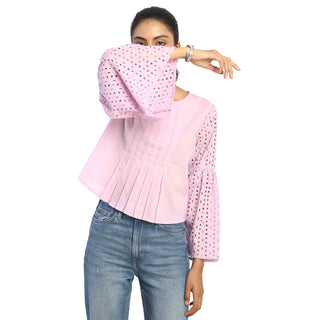 Delicate pink top with bell sleeves