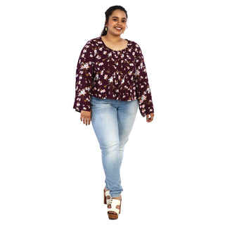 Elegant Maroon Floral Top For Office