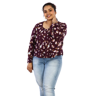 Elegant Maroon Floral Top For Office front view