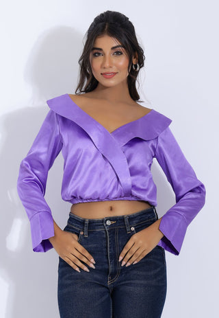Off Shoulder Lavender Satin Top