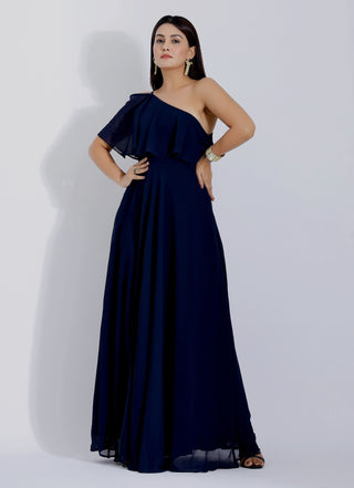 One Shoulder Ruffle Gown For Women