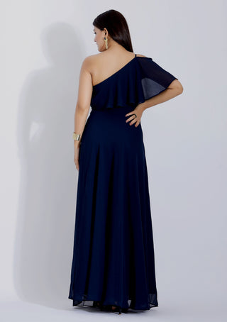 One Shoulder Ruffle Gown For Women