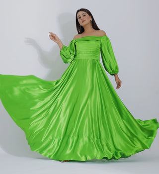 Pleated Off Shoulder Gown