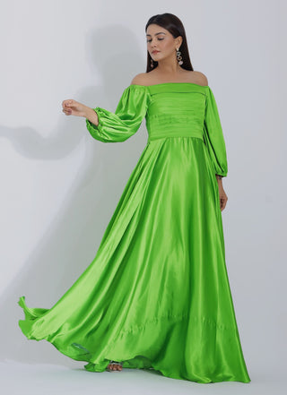 Pleated Off Shoulder Gown