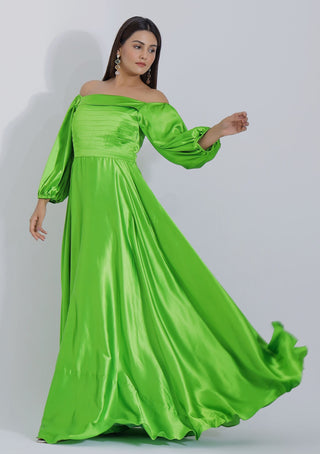 Pleated Off Shoulder Gown