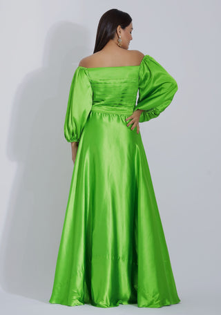 Pleated Off Shoulder Gown