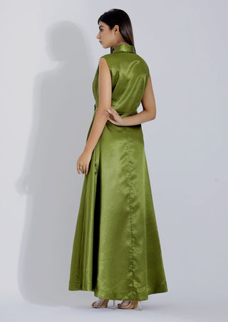 Wrap Satin Olive Green Gown