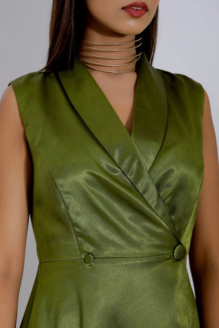 Wrap Satin Olive Green Gown