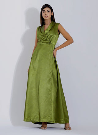 Wrap Satin Olive Green Gown