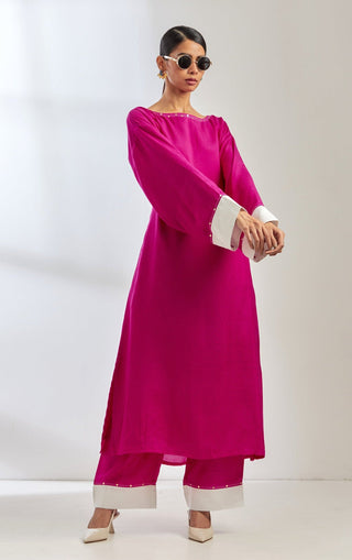 Pink Silk Kaftan Kurta Full View