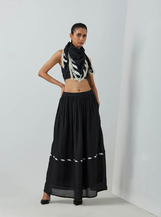 Black Chanderi Full Length Skirt Full View
