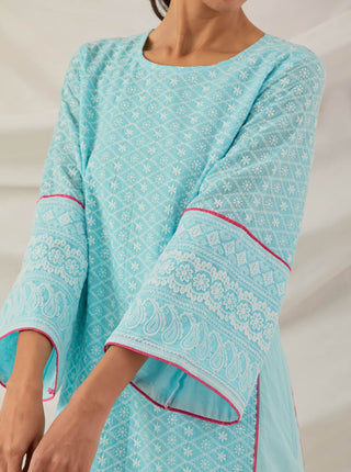 Blue Chikankari Pak Wide Arm Kurta Zoom In View