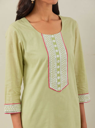 Green Plain Rozana Straight Kurta With Chikankari Placket Zoom In View