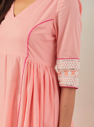 Peach Plain Markab Anarkali Kurta  closed view 