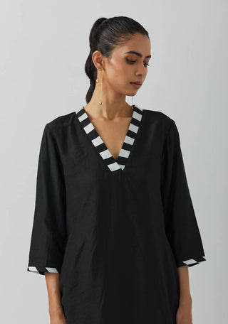 Black Chanderi Kali Short Kurta Close View