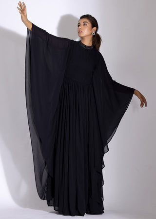 Black Pleated Kaftan Gown
