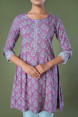 Lavender Hand Block Printed Natural Dyed Cotton Top