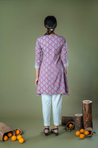 Lavender Hand Block Printed Natural Dyed Cotton Top