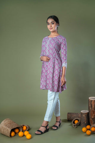 Lavender Hand Block Printed Natural Dyed Cotton Top